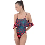 Fractal Red Spiral Abstract Art Drape Piece Swimsuit