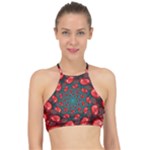 Fractal Red Spiral Abstract Art Halter Bikini Top