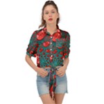Fractal Red Spiral Abstract Art Tie Front Shirt 