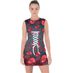 Fractal Red Spiral Abstract Art Lace Up Front Bodycon Dress