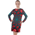 Fractal Red Spiral Abstract Art Long Sleeve Hoodie Dress