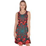 Fractal Red Spiral Abstract Art Knee Length Skater Dress With Pockets
