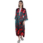 Fractal Red Spiral Abstract Art Maxi Satin Kimono