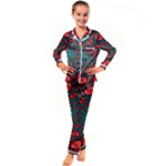 Fractal Red Spiral Abstract Art Kids  Satin Long Sleeve Pajamas Set