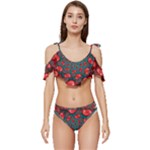 Fractal Red Spiral Abstract Art Ruffle Edge Tie Up Bikini Set	