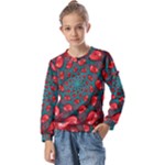 Fractal Red Spiral Abstract Art Kids  Long Sleeve T-Shirt with Frill 