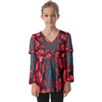 Fractal Red Spiral Abstract Art Kids  V Neck Casual Top