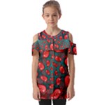 Fractal Red Spiral Abstract Art Fold Over Open Sleeve Top