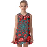 Fractal Red Spiral Abstract Art Kids  Pilgrim Collar Ruffle Hem Dress