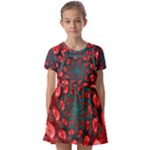 Fractal Red Spiral Abstract Art Kids  Short Sleeve Pinafore Style Dress