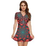 Fractal Red Spiral Abstract Art V-Neck High Waist Chiffon Mini Dress