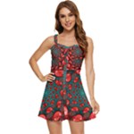 Fractal Red Spiral Abstract Art Ruffle Edge Bra Cup Chiffon Mini Dress