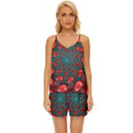 Fractal Red Spiral Abstract Art V-Neck Satin Pajamas Set