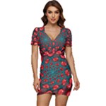 Fractal Red Spiral Abstract Art Low Cut Cap Sleeve Mini Dress