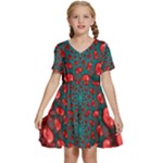 Fractal Red Spiral Abstract Art Kids  Short Sleeve Tiered Mini Dress