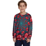 Fractal Red Spiral Abstract Art Kids  Crewneck Sweatshirt
