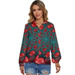 Fractal Red Spiral Abstract Art Women s Long Sleeve Button Up Shirt