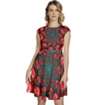 Fractal Red Spiral Abstract Art Cap Sleeve High Waist Dress