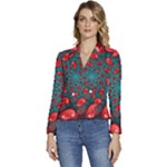 Fractal Red Spiral Abstract Art Women s Long Sleeve Revers Collar Cropped Jacket