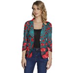 Fractal Red Spiral Abstract Art Women s One-Button 3/4 Sleeve Short Jacket
