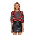Fractal Red Spiral Abstract Art Mid Sleeve Drawstring Hem Top