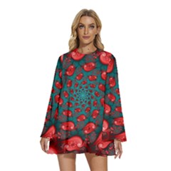 Round Neck Long Sleeve Bohemian Style Chiffon Mini Dress 