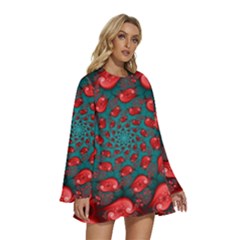 Round Neck Long Sleeve Bohemian Style Chiffon Mini Dress 