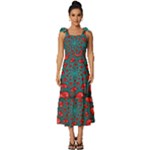 Fractal Red Spiral Abstract Art Tie-Strap Tiered Midi Chiffon Dress