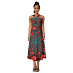 Fractal Red Spiral Abstract Art Sleeveless Cross Front Cocktail Midi Chiffon Dress