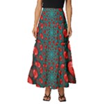 Fractal Red Spiral Abstract Art Tiered Ruffle Maxi Skirt