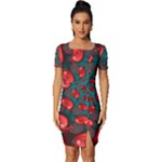 Fractal Red Spiral Abstract Art Fitted Knot Split End Bodycon Dress
