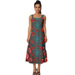 Fractal Red Spiral Abstract Art Square Neckline Tiered Midi Dress