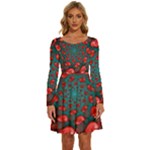 Fractal Red Spiral Abstract Art Long Sleeve Wide Neck Velvet Dress
