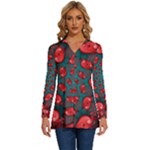 Fractal Red Spiral Abstract Art Long Sleeve Drawstring Hooded Top