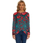 Fractal Red Spiral Abstract Art Long Sleeve Crew Neck Pullover Top