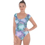 Leaves Glitter Background Winter Short Sleeve Leotard 