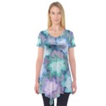 Leaves Glitter Background Winter Short Sleeve Tunic 