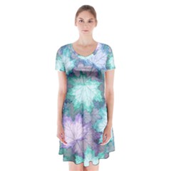 Leaves Glitter Background Winter Short Sleeve V
