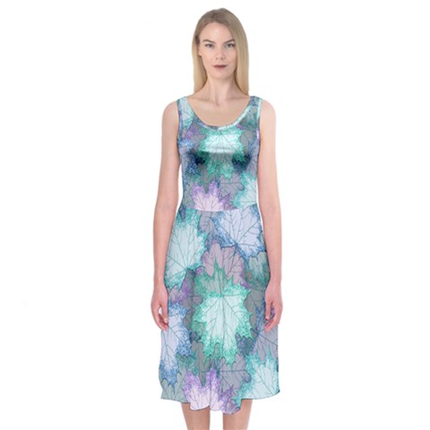 Leaves Glitter Background Winter Midi Sleeveless Dress from ArtsNow.com