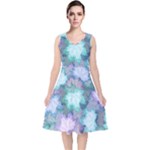 Leaves Glitter Background Winter V-Neck Midi Sleeveless Dress 