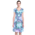Leaves Glitter Background Winter Short Sleeve Front Wrap Dress
