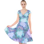 Leaves Glitter Background Winter Cap Sleeve Front Wrap Midi Dress