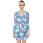 Leaves Glitter Background Winter V-neck Bodycon Long Sleeve Dress