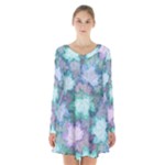Leaves Glitter Background Winter Long Sleeve Velvet V-neck Dress