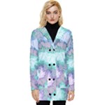 Leaves Glitter Background Winter Button Up Hooded Coat 