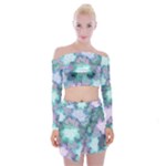 Leaves Glitter Background Winter Off Shoulder Top with Mini Skirt Set