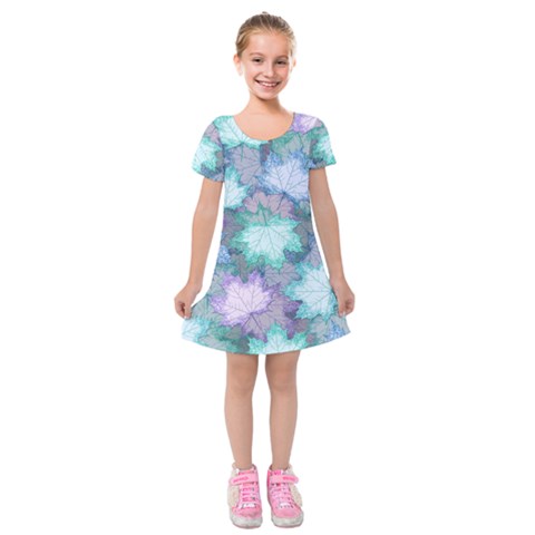 Leaves Glitter Background Winter Kids  Short Sleeve Velvet Dress from ArtsNow.com