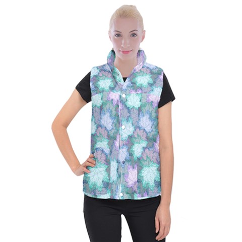 Leaves Glitter Background Winter Women s Button Up Vest from ArtsNow.com