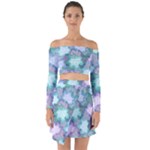 Leaves Glitter Background Winter Off Shoulder Top with Skirt Set