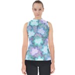 Leaves Glitter Background Winter Mock Neck Shell Top